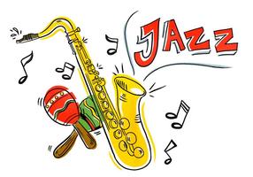 Colorful Iliustration Jazz saxofon och maracas vektor