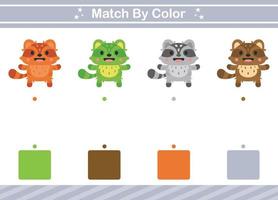 Match nach Farbe des Tierlernspiels für den Kindergarten Matching-Spiel für Kinder vektor