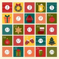 december jul första advent kalender. söt vinter- illustration för kort, affisch, dekor. tid för jul mirakel. vinter- vykort vektor kreativ mall. xmas affisch hand dragen stil.