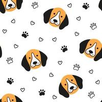 Hunde Musterdesign mit Gesicht von Beagle. Textur mit Hundeköpfen. handgezeichnete Vektorgrafik im Doodle-Stil auf weißem Hintergrund vektor