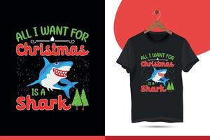 Allt jag vilja för jul är en haj. jul t-shirt design för fiske. rolig fiske skjorta, vektor t-shirt design mall för skriva ut.
