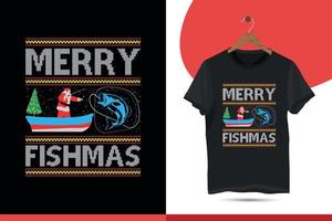 Merry Fishmas - Weihnachts-T-Shirt-Design zum Angeln. lustiges Fischerhemd, Vektor-T-Shirt-Designvorlage für den Druck. vektor