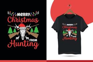 Frohe Weihnachten von der Jagd. Weihnachts-T-Shirt-Design für die Jagd. lustiges Jagdhemd, Vektor-T-Shirt-Designvorlage für den Druck. vektor