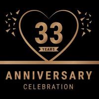 33 Jahre Jubiläumsfeier Logotyp. Jubiläumslogo mit goldener Farbe isoliert auf schwarzem Hintergrund, Vektordesign für Feier, Einladungskarte und Grußkarte. eps10-Vektorillustration vektor