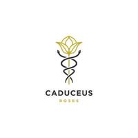 Caduceus Lotus Logo Icon Design Vorlage flacher Vektor