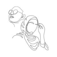 vektorillustration eines porträts von frauen im hijab, gezeichnet im line-art-stil vektor