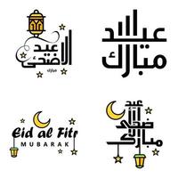 modernes paket mit 4 vektorillustrationen von grußwünschen für das islamische fest eid al adha eid al fitr goldene mondlaterne mit schönen glänzenden sternen vektor