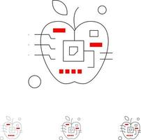 apple künstliche biologie digitaler elektronischer fetter und dünner schwarzer liniensymbolsatz vektor