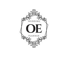 oe initialen brief hochzeitsmonogramm logos sammlung, handgezeichnete moderne minimalistische und florale vorlagen für einladungskarten, save the date, elegante identität für restaurant, boutique, café im vektor