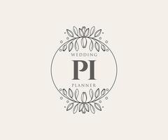 pi initialen brief hochzeitsmonogramm logos sammlung, handgezeichnete moderne minimalistische und florale vorlagen für einladungskarten, save the date, elegante identität für restaurant, boutique, café im vektor