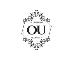 ou initials brief hochzeitsmonogramm logos sammlung, handgezeichnete moderne minimalistische und florale vorlagen für einladungskarten, save the date, elegante identität für restaurant, boutique, café im vektor