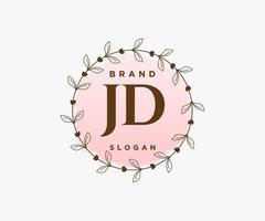 första jd feminin logotyp. användbar för natur, salong, spa, kosmetisk och skönhet logotyper. platt vektor logotyp design mall element.