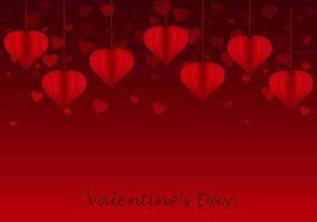 Lycklig hjärtans dag. bakgrund med röd papper hjärtan hängande på bandhälsning kort, gåva affisch, Semester banner.vector illustration vektor