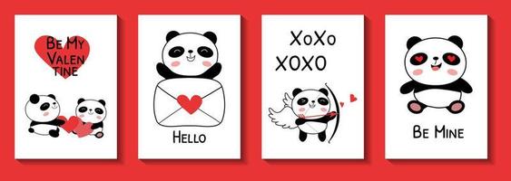 valentines dag kort med bebis pandor vektor illustration