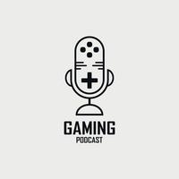 Gaming-Podcast-Logo-Design mit Mikrofon und Spielkonsolenbild vektor