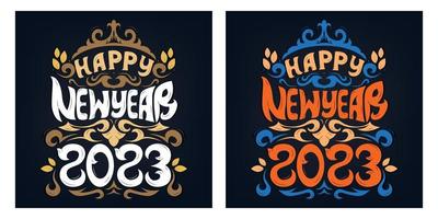 Lycklig ny år 2023 dekorativ typografi och hand text för affisch och t-shirt utskrift vektor