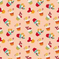 nahtloses muster mit weihnachtscupcakes. Design für Stoffe, Textilien, Tapeten, Verpackungen, Geschenkpapier. vektor