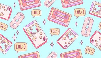 süßes nahtloses muster im trendigen retro-y2k-stil. Spieler kawaii Elemente. alte Spieltechnik. Glamour der 2000er. Nostalgie für die 1990er-2000er Jahre. vektor