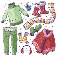 vinter- kläder hand dragen klotter full Färg vektor