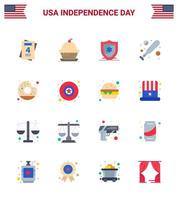 16 flache Schilder für usa-Unabhängigkeitstag-Lebensmittel runder amerikanischer Donut-Fledermaus editierbare usa-Tag-Vektordesign-Elemente vektor