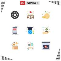 Aktienvektor-Icon-Pack mit 9 Zeilenzeichen und Symbolen für bearbeitbare Vektordesign-Elemente für den Globus-Bildungsfrucht-Mobile-Player vektor