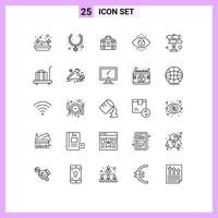 Stock Vector Icon Pack mit 25 Zeilenzeichen und Symbolen für Zeichenrichtungen Geräteschloss Internet editierbare Vektordesign-Elemente