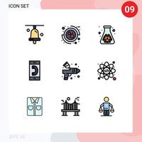uppsättning av 9 kommersiell fylld linje platt färger packa för Färg utgående fara konversation kommunikation redigerbar vektor design element