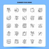 Umriss 25 Sommer Essen trinken Icon Set Vektor Linienstil Design schwarze Icons Set lineare Piktogramm Pack Web und mobile Geschäftsideen Design Vektor Illustration