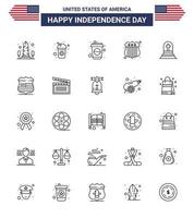 Happy Independence Day Pack mit 25 Zeilen Zeichen und Symbole für Zeichen Rip Soda Grabstein Tod editierbare Usa Day Vektordesign-Elemente vektor