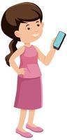Mädchen im rosa Kleid hält Telefon vektor