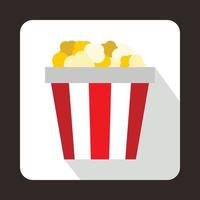 popcorn i randig hink ikon, platt stil vektor
