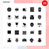 Vektorpaket mit 25 Symbolen im soliden Stil kreatives Glyphenpaket isoliert auf weißem Hintergrund für Web und mobile kreative schwarze Symbolvektorhintergrund vektor