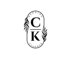 ck initialer brev bröllop monogram logotyper samling, hand dragen modern minimalistisk och blommig mallar för inbjudan kort, spara de datum, elegant identitet för restaurang, boutique, Kafé i vektor