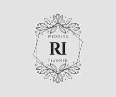 ri initialen brief hochzeitsmonogramm logos sammlung, handgezeichnete moderne minimalistische und florale vorlagen für einladungskarten, save the date, elegante identität für restaurant, boutique, café im vektor