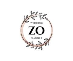 zo initials brief hochzeitsmonogramm logos sammlung, handgezeichnete moderne minimalistische und florale vorlagen für einladungskarten, save the date, elegante identität für restaurant, boutique, café im vektor