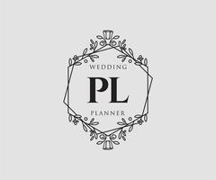 pl Initialen Brief Hochzeit Monogramm Logos Sammlung, handgezeichnete moderne minimalistische und florale Vorlagen für Einladungskarten, Save the Date, elegante Identität für Restaurant, Boutique, Café im Vektor