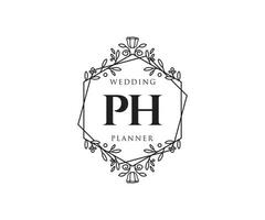 ph initials brief hochzeitsmonogramm logos sammlung, handgezeichnete moderne minimalistische und florale vorlagen für einladungskarten, save the date, elegante identität für restaurant, boutique, café im vektor