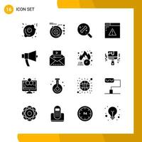 16 Icon Set Solid Style Icon Pack Glyphensymbole isoliert auf weißem Hintergrund für responsive Website, die kreativen schwarzen Icon-Vektorhintergrund entwirft vektor