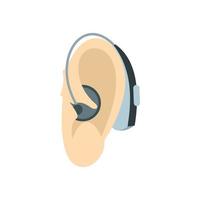 öra med hörsel hjälpa ikon, platt stil vektor