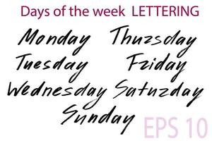 vektor uppsättning av dagar av de vecka handskriven i svart markör. spåras svart text isolerat på vit. måndag, tisdag, onsdag, torsdag, fredag, lördag, söndag