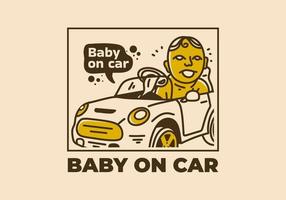 årgång konst illustration av bebis på bil vektor