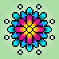 8-Bit-Pixel-Blumenornamente. Blumenkreis für Kreuzstichmuster, in Vektorgrafiken. vektor