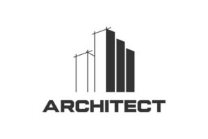 einfache turmbaulinie für das design des architektenservice-logos vektor