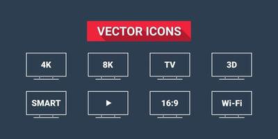 smart tv. TV funktioner. TV ikoner vektor uppsättning. vektor illustration