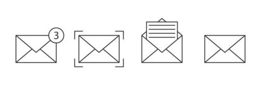 Benachrichtigungssymbole linear. Nachrichtensymbole gesetzt. E-Mail-Symbole. Briefumschlag-Symbole. Vektor-Illustration vektor