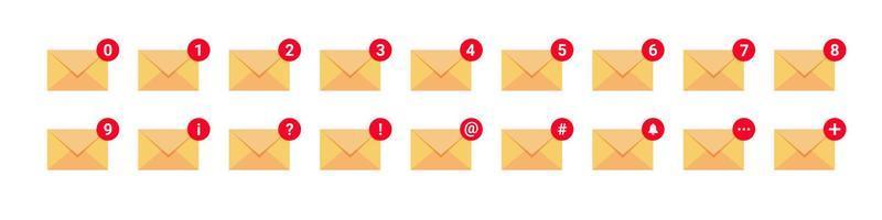 Nachrichtensymbole gesetzt. E-Mail-Symbole. Briefumschlag-Symbole. Benachrichtigungssymbole. Vektor-Illustration vektor