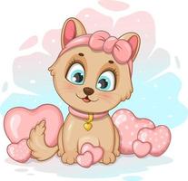 ein süßes romantisches Kätzchen mit rosa Herzen vektor