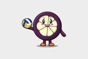 niedlicher Cartoon-Mangostan-Charakter spielt Volleyball vektor