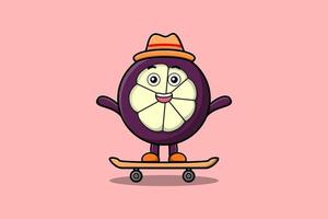 söt tecknad serie mangostan stående på skateboard vektor