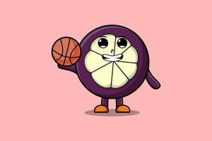 söt tecknad serie mangostan karaktär spela basketboll vektor